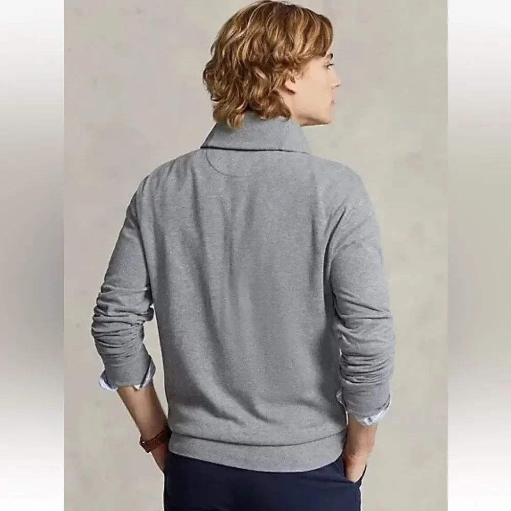 POLO Ralph Lauren Luxury Jersey Shawl Collar Pullover Grey Gray Size Large